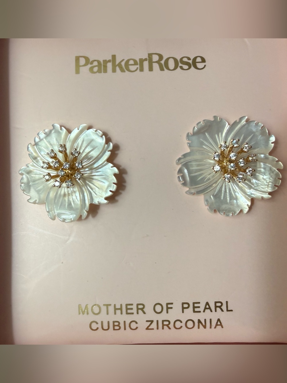 ParkerRose Mother of Pearl Flower Stud Earrings - Gold & White, NWTs